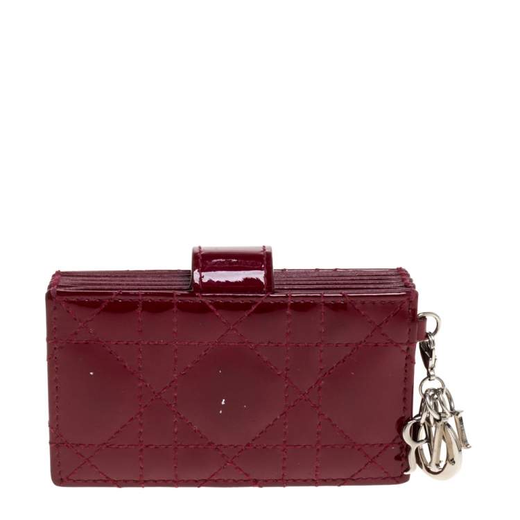 Pre Owned  Dior Red Cannage Patent Leather Lady Dior Gusset Card Case 