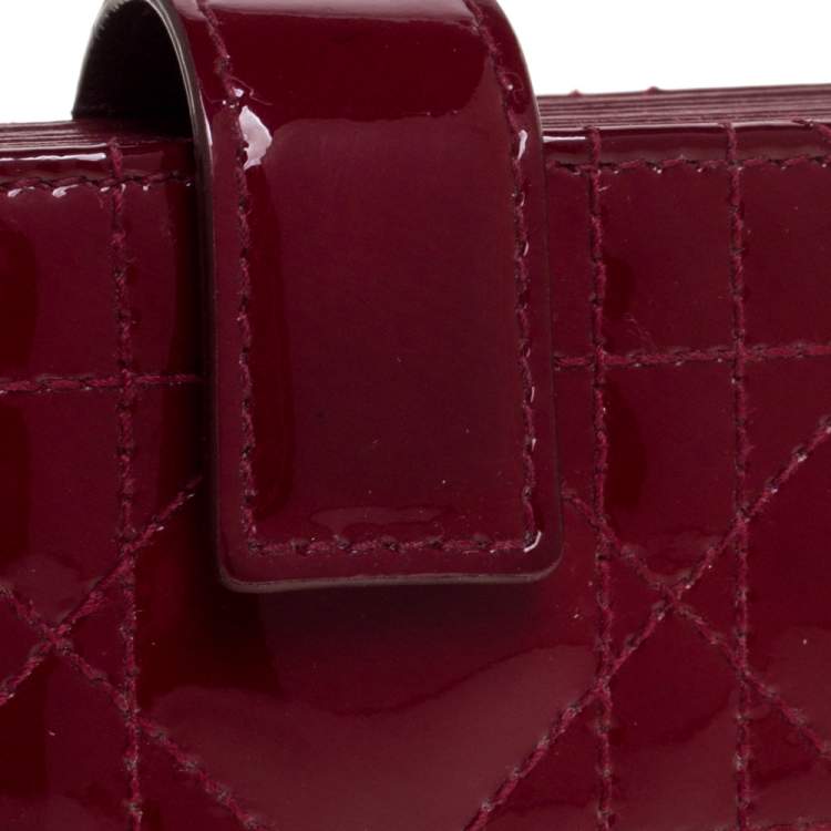 Pre Owned  Dior Red Cannage Patent Leather Lady Dior Gusset Card Case 