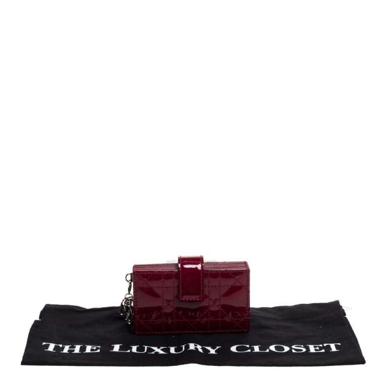 Pre Owned  Dior Red Cannage Patent Leather Lady Dior Gusset Card Case 