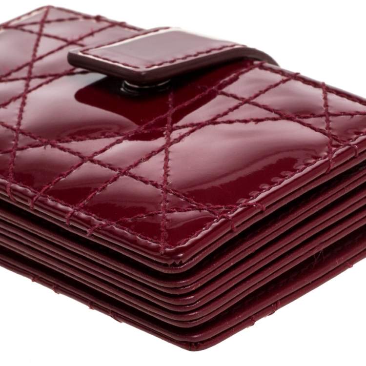 Pre Owned  Dior Red Cannage Patent Leather Lady Dior Gusset Card Case 