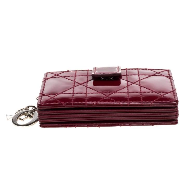Pre Owned  Dior Red Cannage Patent Leather Lady Dior Gusset Card Case 