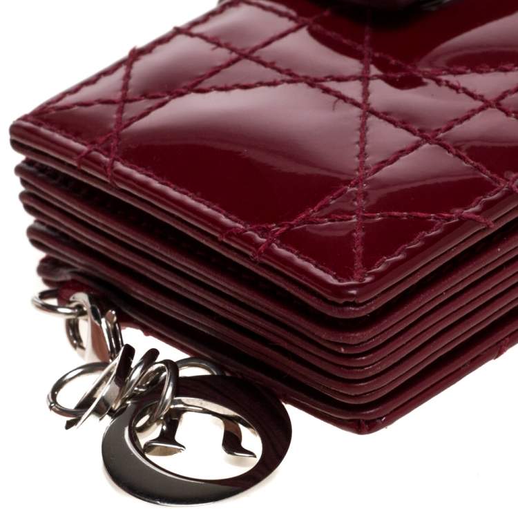 Pre Owned  Dior Red Cannage Patent Leather Lady Dior Gusset Card Case 
