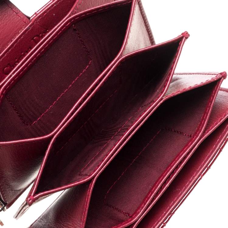 Dior Red Cannage Patent Leather Lady Dior 5 Gusset Card Holder at