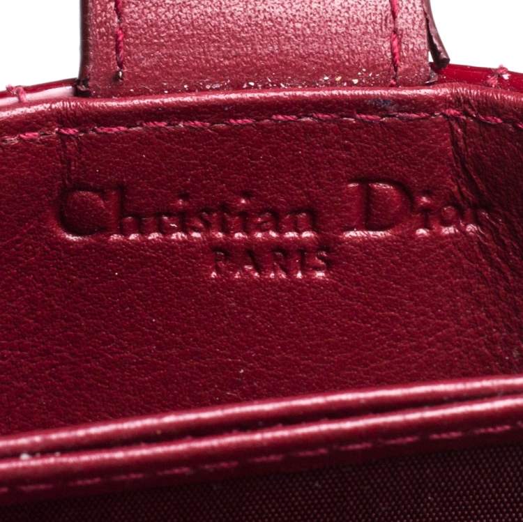 Pre Owned  Dior Red Cannage Patent Leather Lady Dior Gusset Card Case 