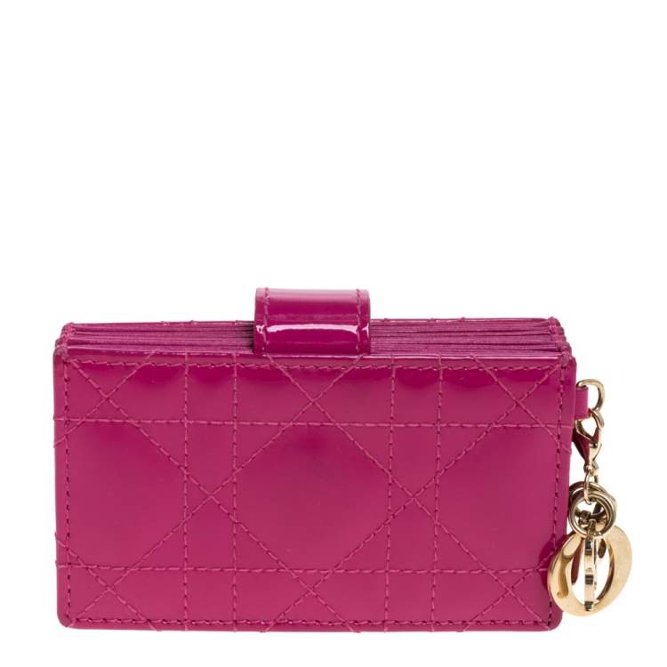 Pre Owned  Dior Fuchsia Cannage Patent Leather Lady Dior Gusset Card Case 
