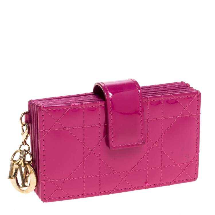 Pre Owned  Dior Fuchsia Cannage Patent Leather Lady Dior Gusset Card Case 