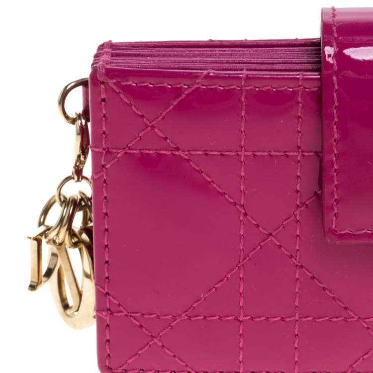 Pre Owned  Dior Fuchsia Cannage Patent Leather Lady Dior Gusset Card Case 