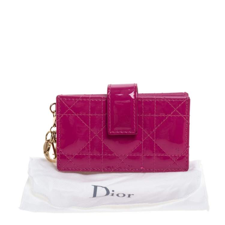 Pre Owned  Dior Fuchsia Cannage Patent Leather Lady Dior Gusset Card Case 