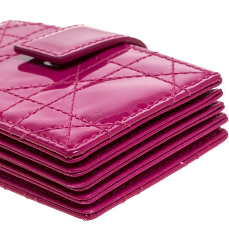 Pre Owned  Dior Fuchsia Cannage Patent Leather Lady Dior Gusset Card Case 