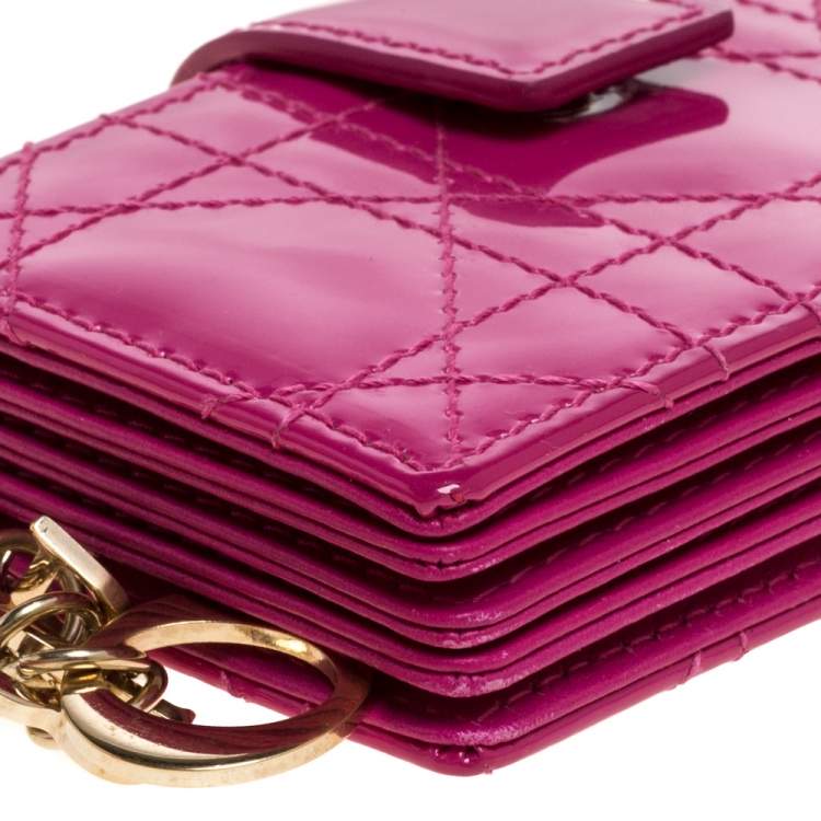 Pre Owned  Dior Fuchsia Cannage Patent Leather Lady Dior Gusset Card Case 