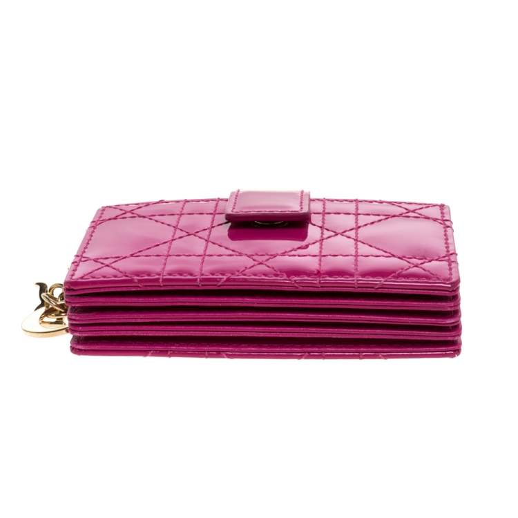 Pre Owned  Dior Fuchsia Cannage Patent Leather Lady Dior Gusset Card Case 