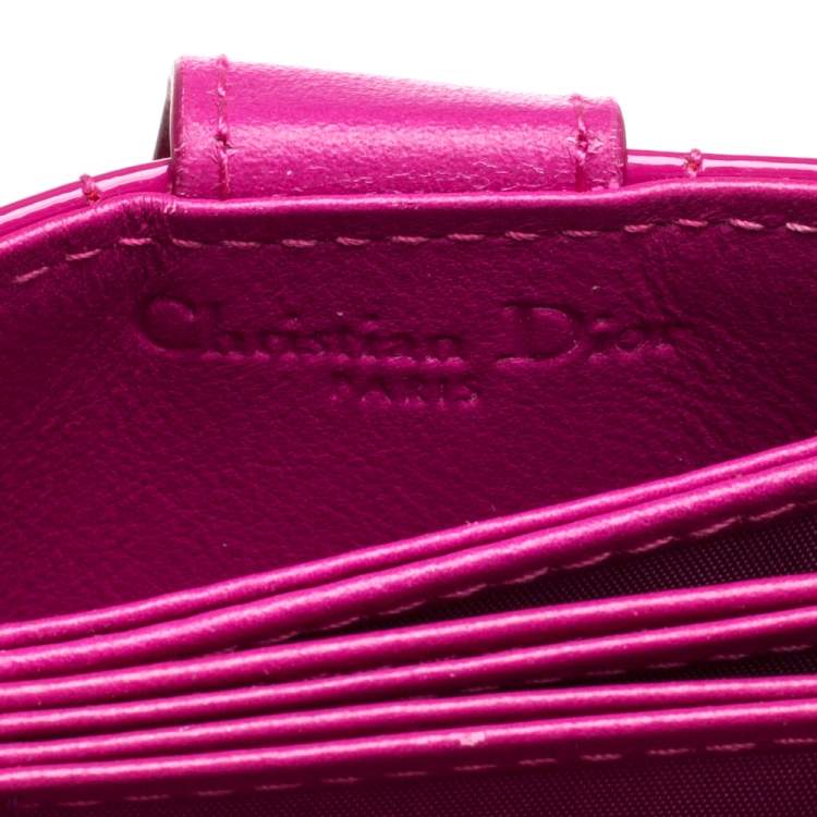Pre Owned  Dior Fuchsia Cannage Patent Leather Lady Dior Gusset Card Case 