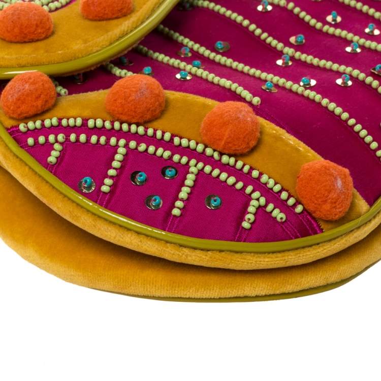 Pre Owned Dior Multicolor Velvet/Nylon and Leather Limited Edition Pom Pom Embellished Saddle Bag
