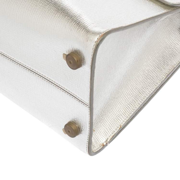 Pre Owned Dior Metallic Silver Leather Medium Diorever Bag