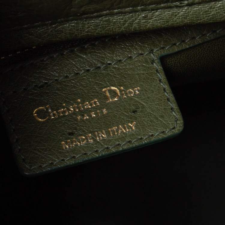 Pre Owned Dior Army Green Ostrich Large Lady Dior Tote