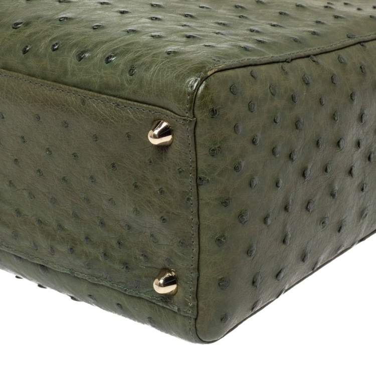 Pre Owned Dior Army Green Ostrich Large Lady Dior Tote