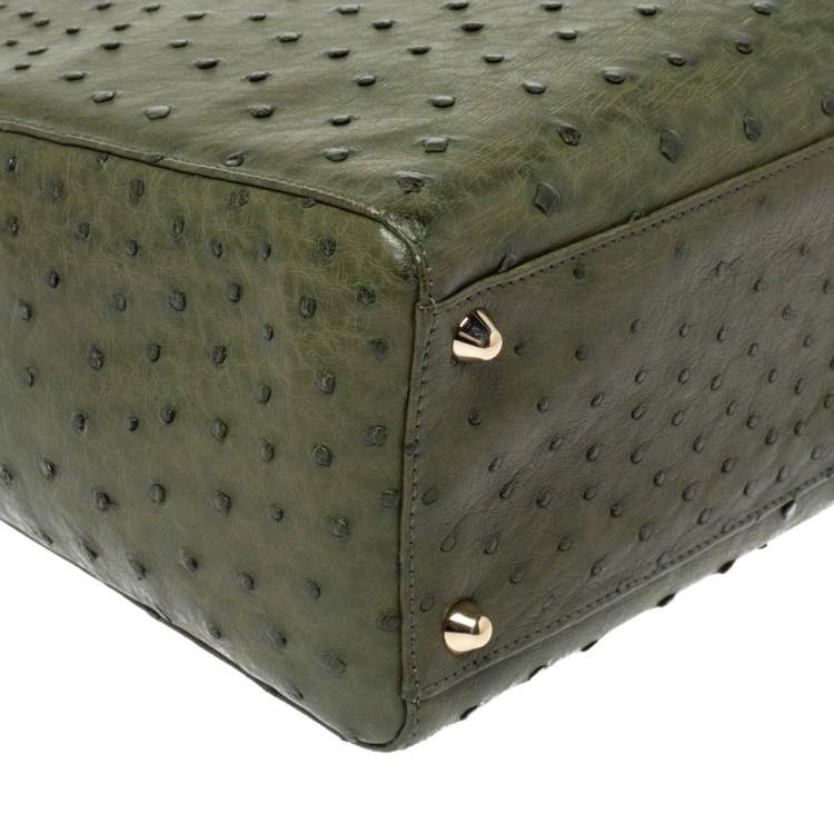Pre Owned Dior Army Green Ostrich Large Lady Dior Tote