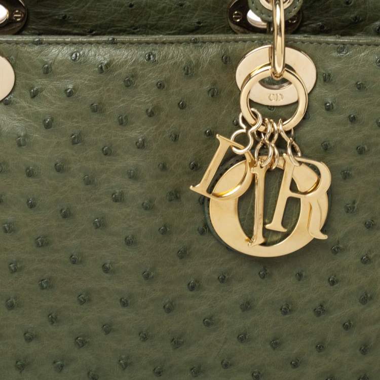 Pre Owned Dior Army Green Ostrich Large Lady Dior Tote