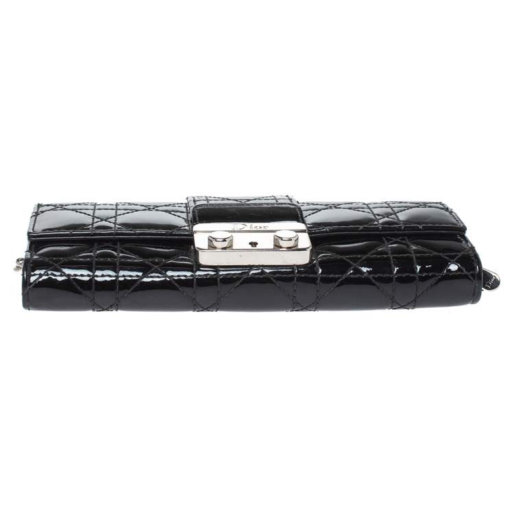 Pre Owned Dior Black Cannage Patent Leather New Lock Wallet on Chain