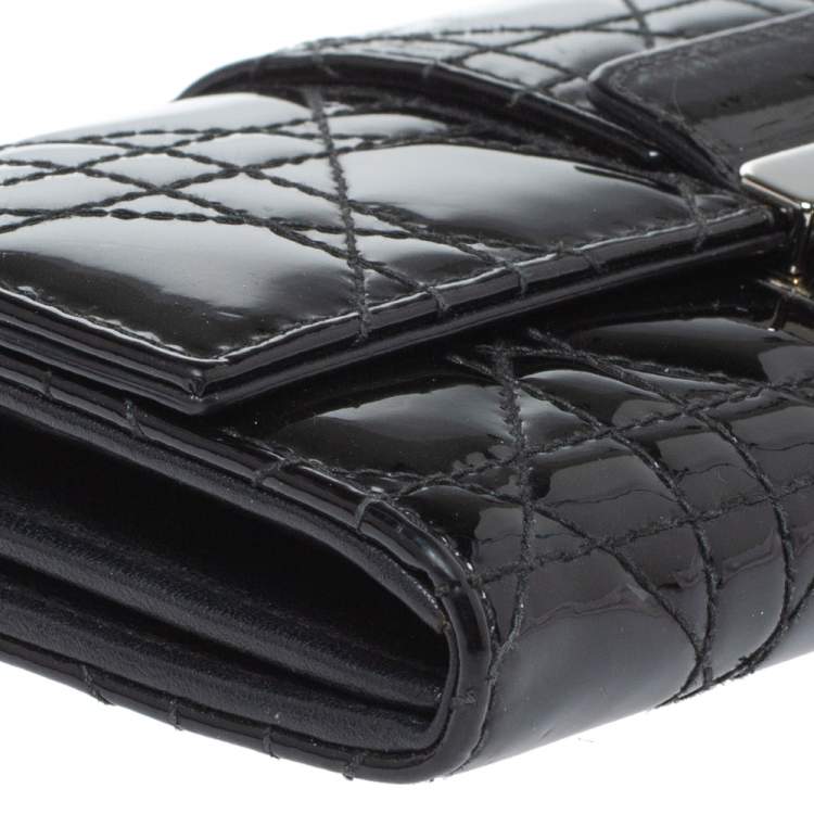 Pre Owned Dior Black Cannage Patent Leather New Lock Wallet on Chain