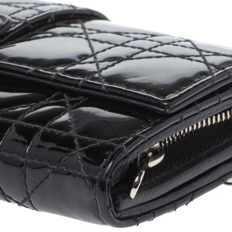 Pre Owned Dior Black Cannage Patent Leather New Lock Wallet on Chain