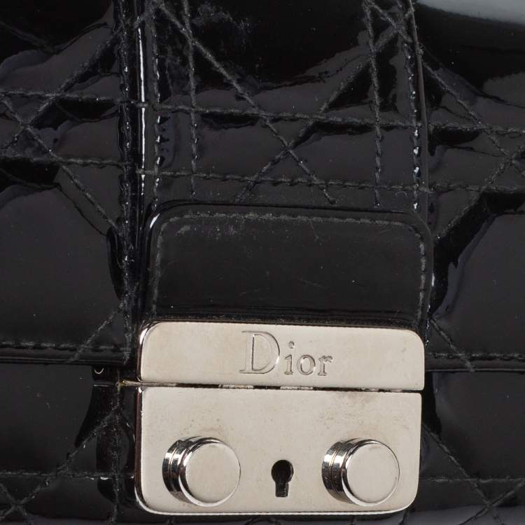 Pre Owned Dior Black Cannage Patent Leather New Lock Wallet on Chain