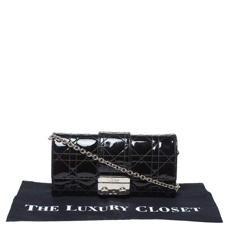 Pre Owned Dior Black Cannage Patent Leather New Lock Wallet on Chain