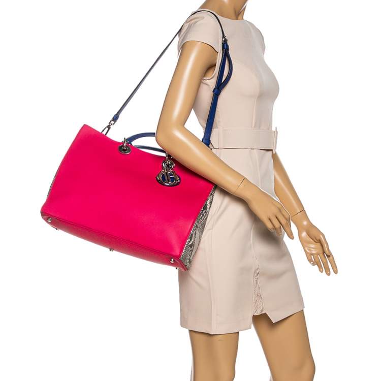Dior Pink/Blue Leather and Python Large Diorissimo Shopper Tote