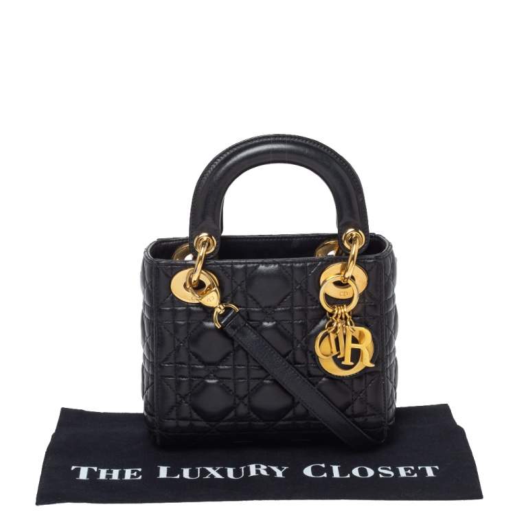 Pre Owned Dior Black Leather Mini Lady Dior Tote