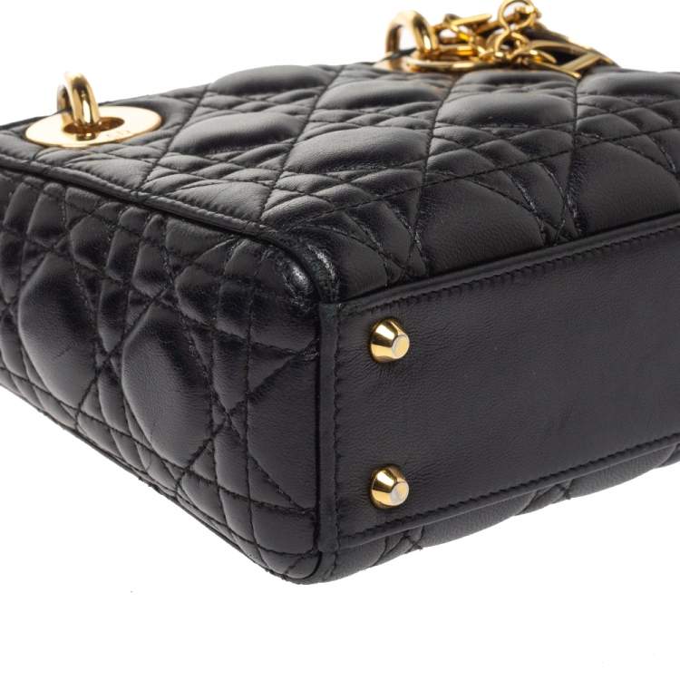 Pre Owned Dior Black Leather Mini Lady Dior Tote