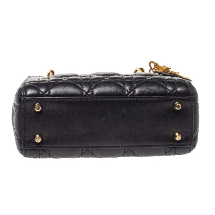 Pre Owned Dior Black Leather Mini Lady Dior Tote