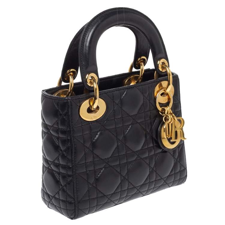 Pre Owned Dior Black Leather Mini Lady Dior Tote