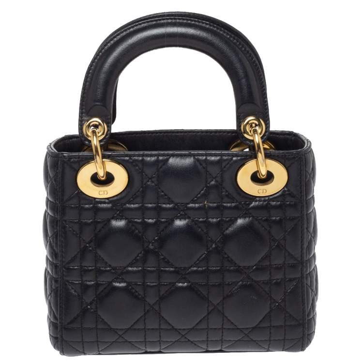 Pre Owned Dior Black Leather Mini Lady Dior Tote