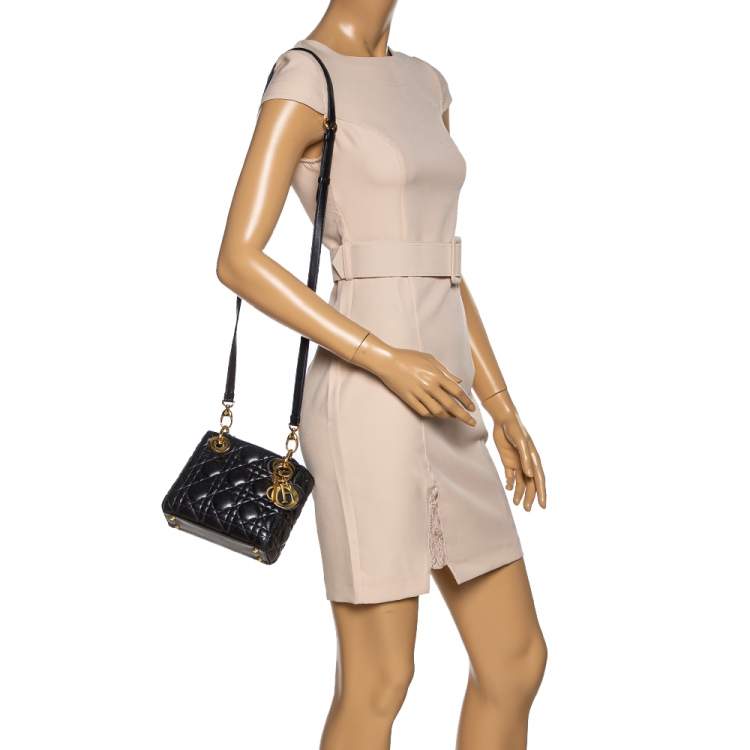 Pre Owned Dior Black Leather Mini Lady Dior Tote