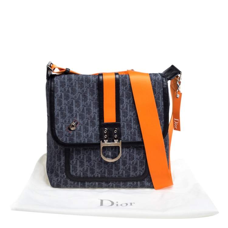 Pre Owned Dior Blue/Orange Oblique Canvas Flight Flap Messenger Bag