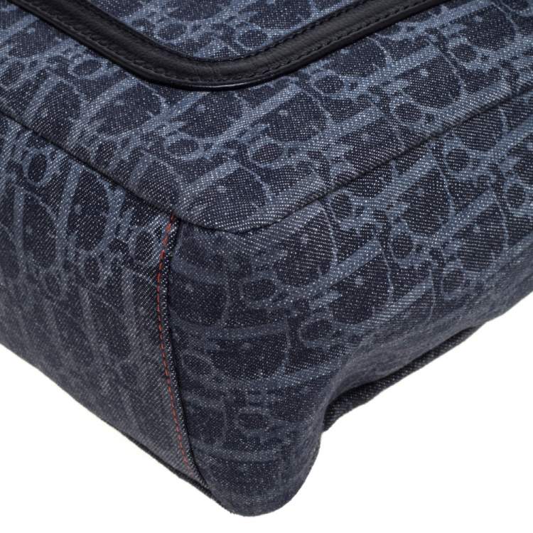 Pre Owned Dior Blue/Orange Oblique Canvas Flight Flap Messenger Bag