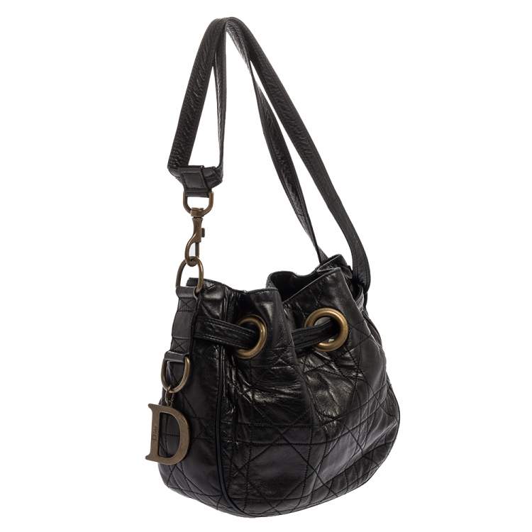 Pre Owned Dior Black Cannage Leather Miss Dior Drawstring Bag