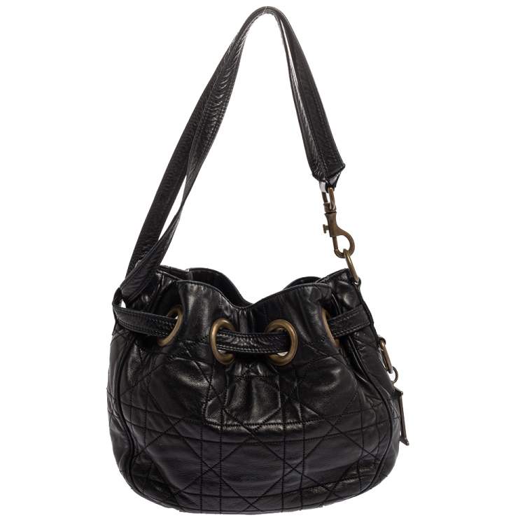 Pre Owned Dior Black Cannage Leather Miss Dior Drawstring Bag