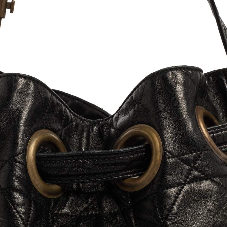 Pre Owned Dior Black Cannage Leather Miss Dior Drawstring Bag