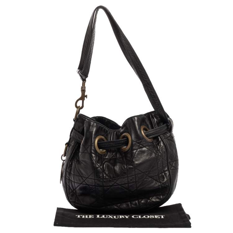 Pre Owned Dior Black Cannage Leather Miss Dior Drawstring Bag