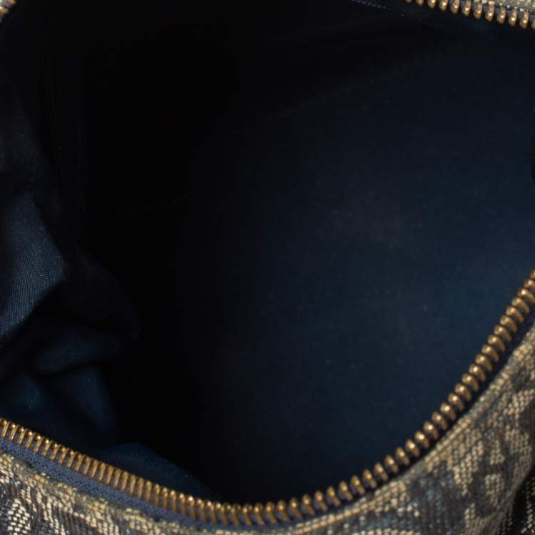Pre Owned Dior Navy Blue Oblique Canvas and Leather Small Trotter Boston Bag