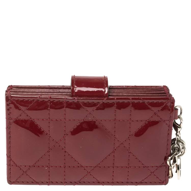 Pre Owned  Dior Red Cannage Patent Leather Lady Dior Gusset Card Case 