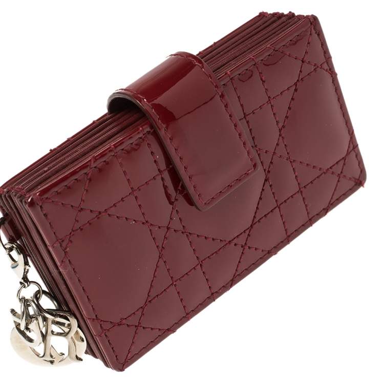 Pre Owned  Dior Red Cannage Patent Leather Lady Dior Gusset Card Case 