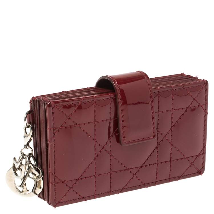 Pre Owned  Dior Red Cannage Patent Leather Lady Dior Gusset Card Case 