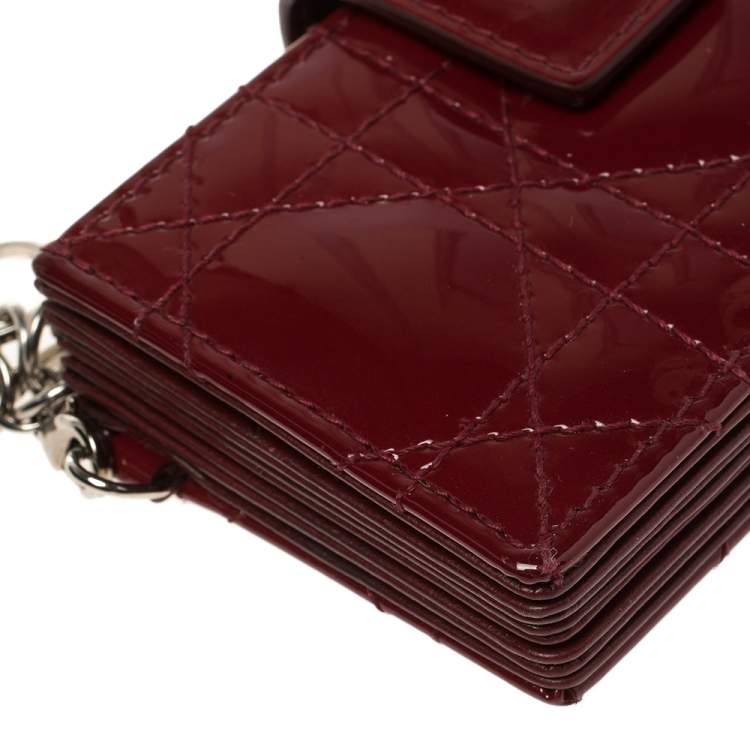 Pre Owned  Dior Red Cannage Patent Leather Lady Dior Gusset Card Case 
