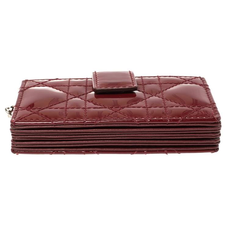 Pre Owned  Dior Red Cannage Patent Leather Lady Dior Gusset Card Case 