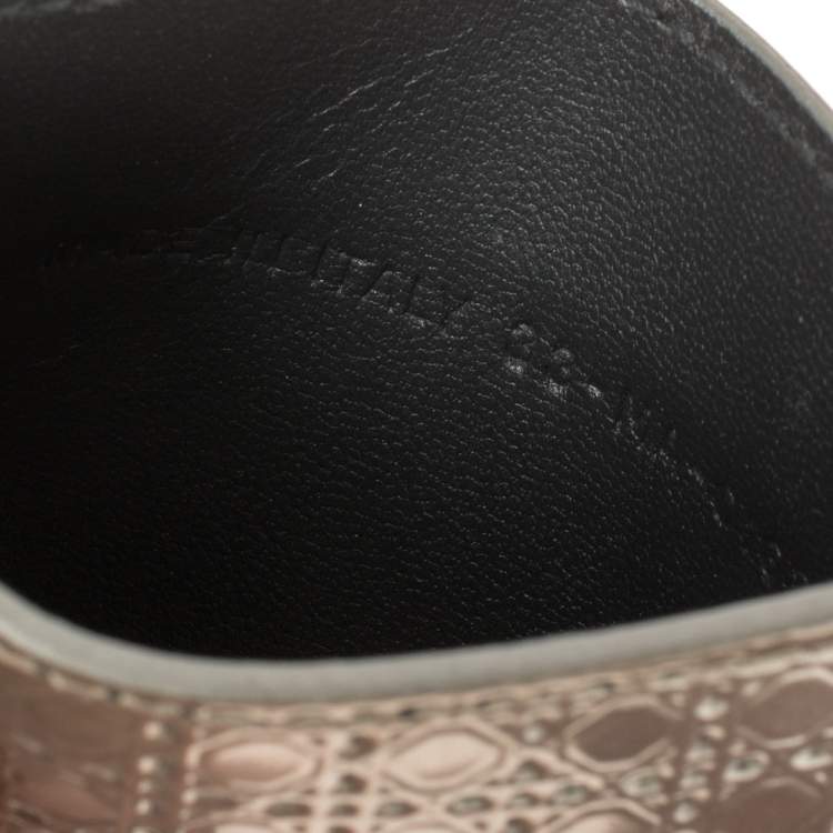 Pre Owned Dior Metallic Silver Micro Cannage Leather Lady Dior Card Holder