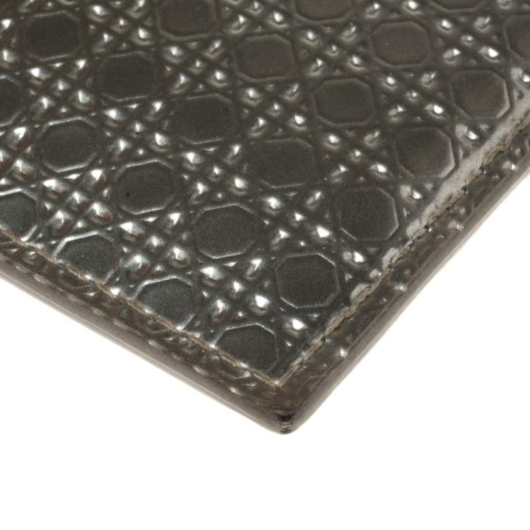 Pre Owned Dior Metallic Silver Micro Cannage Leather Lady Dior Card Holder