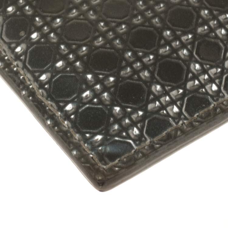 Pre Owned Dior Metallic Silver Micro Cannage Leather Lady Dior Card Holder