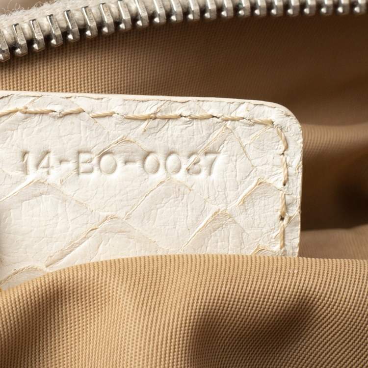 Pre Owned Dior White/Beige Oblique Canvas and Python Boston Bag 